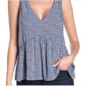 J Crew Mercantile Empire Waist Blouse Size S Blue White Floral V Neck Flowy Cute